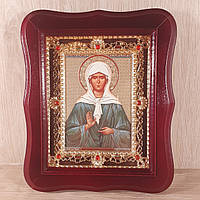Ікона Блаженна Матрона свята,
 лік 15х18 см, у темному дерев'яному кіоті з камінням