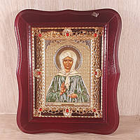 Ікона блажена Матрона свята, лик 15х18 см, у темному дерев'яному кіоті з камінням