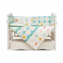 Постільний комплект в ліжечко 6 елементів Eco Line New, Animals mint, м'ятний