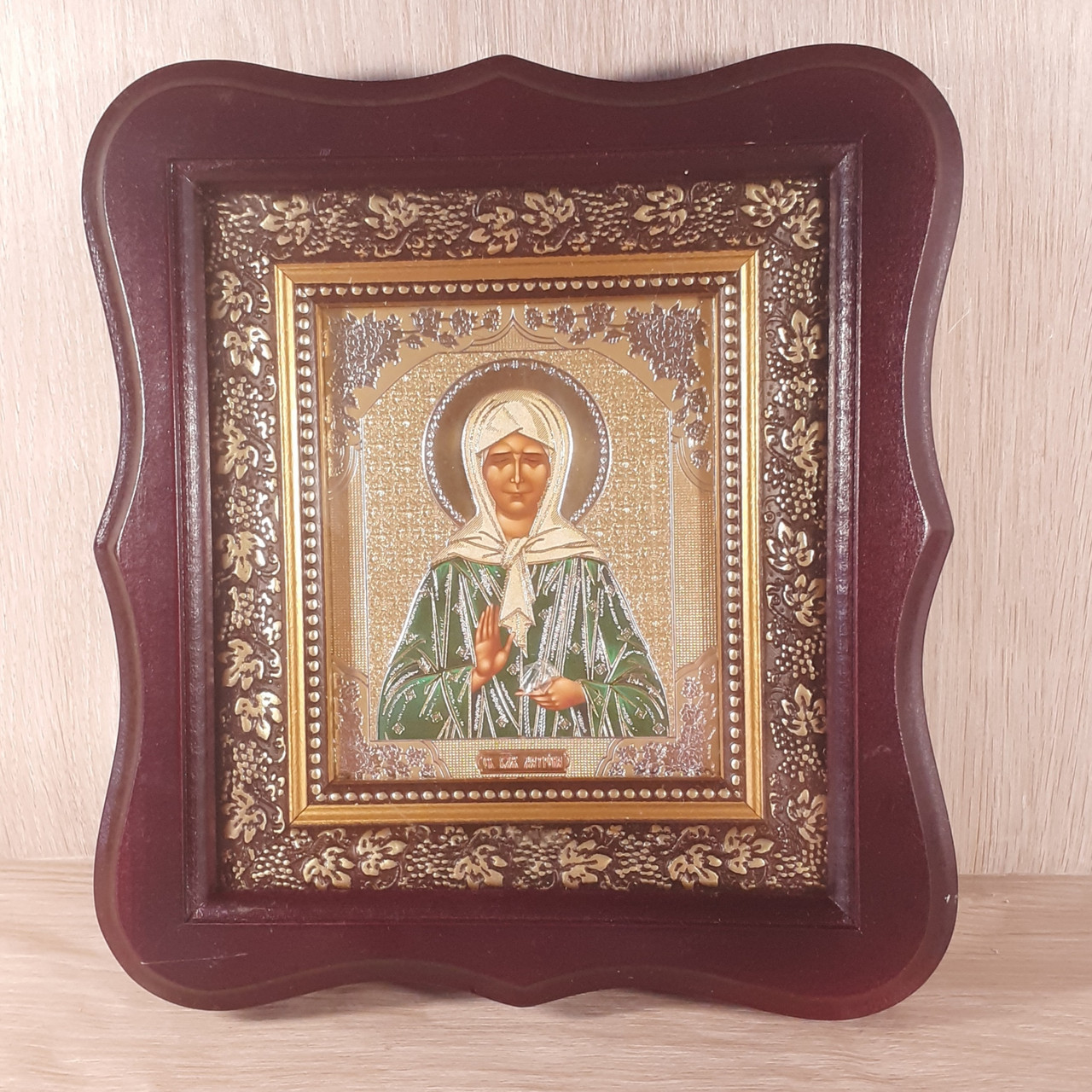 Ікона Матрони святої Блаженної, лик 10х12 см, у темному дерев'яному кіоті