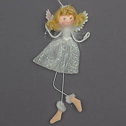 Новорічна ялинкова іграшка - фігурка Янголятко в білій сукні, 15 см, білий, текстиль (220945-5)