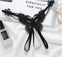 Трусики з вирізом чорні "Метелик" - розмір універсальний (на резинці), 15% нейлон, 85% поліестер