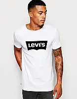Футболка чоловіча Levis білго кольору Спортивна трикотаж хлопцю футболка Левіс з принтом Ливайс бавовняна Левайс