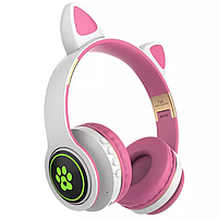 Беспроводные Наушники с кошачьими Ушками с подсветкой CAT EAR T24 Бело-розовый