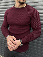 Кофта мужская классическая, приталенный свитер демисезонный брендовый бордовый