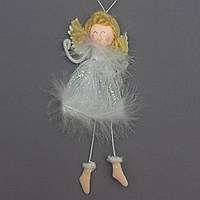 Новогодняя елочная игрушка - фигурка Ангелочек в белом платье, 15 см, белый, текстиль (220945-7)