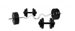 Набір STRONG 60кг Штанга із зігнутим диском +Гантелі набірні композитні диски R_1183