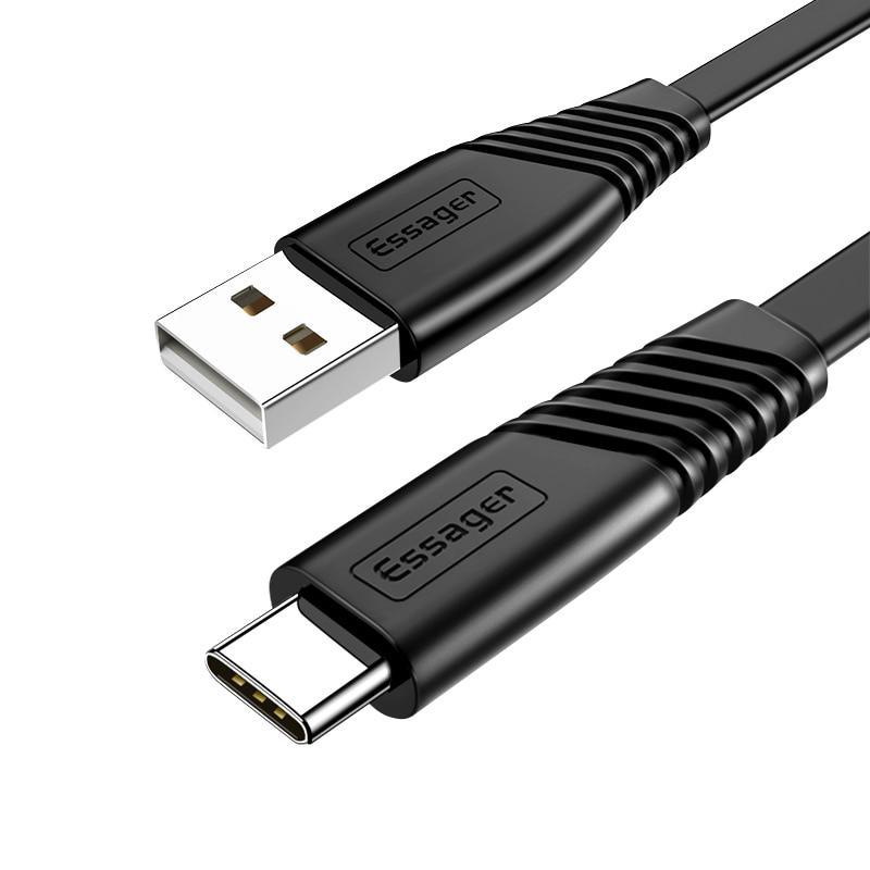 Кабель зарядний Essager USB Type A — Type-C з плоским дротом 2 м Black (EXCT-YXA01)