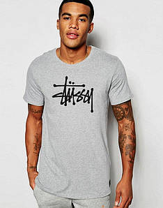 Чоловіча футболка Stussy сірого кольору хлопцеві хлопчику Модна літня футболка з принтом Стуссі Стассі бавовна 100%