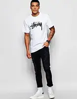 Футболка білого кольору з принтом Stussy Стусі Стильна молодіжна футболка Стасі хлопчикові Спортивний одяг хб