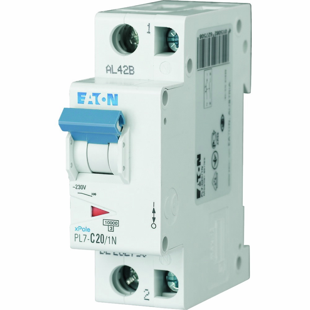 Автоматичний вимикач Eaton PL7-C20/1N 2P 20A C 10kA 262750 (Moeller) модульний, фото 1
