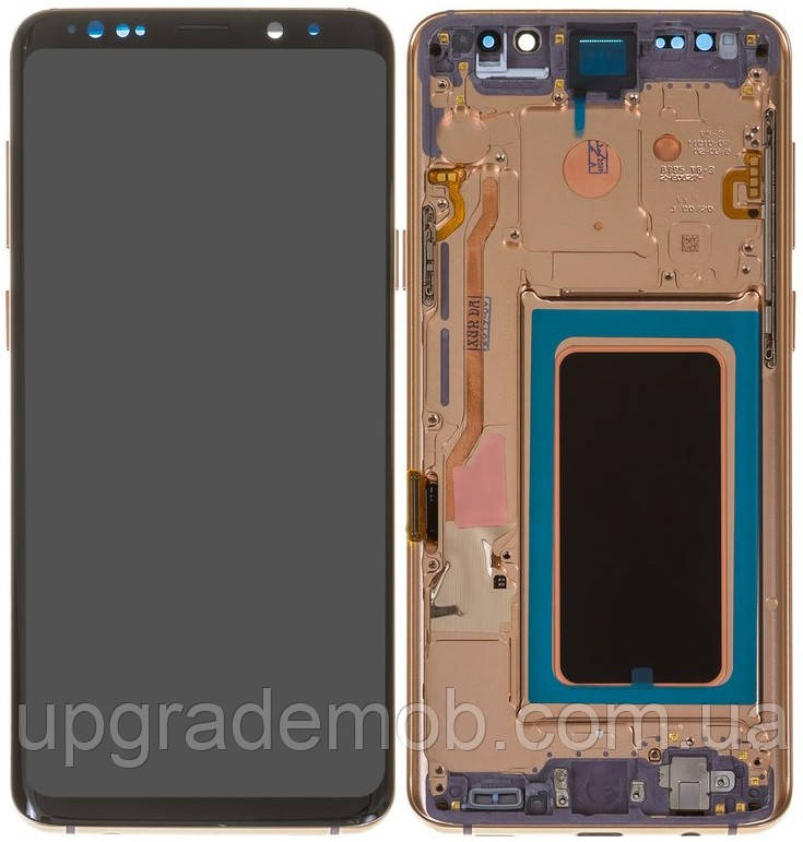 Дисплей модуль тачскрин Samsung G965 Galaxy S9+ чорний Amoled оригінал переклеєне скло з рамкою золотого