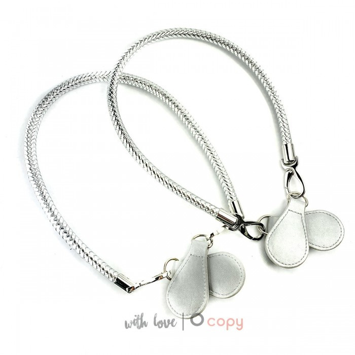 Довгі срібні ручки, на карабіні, 80 см, фото 1