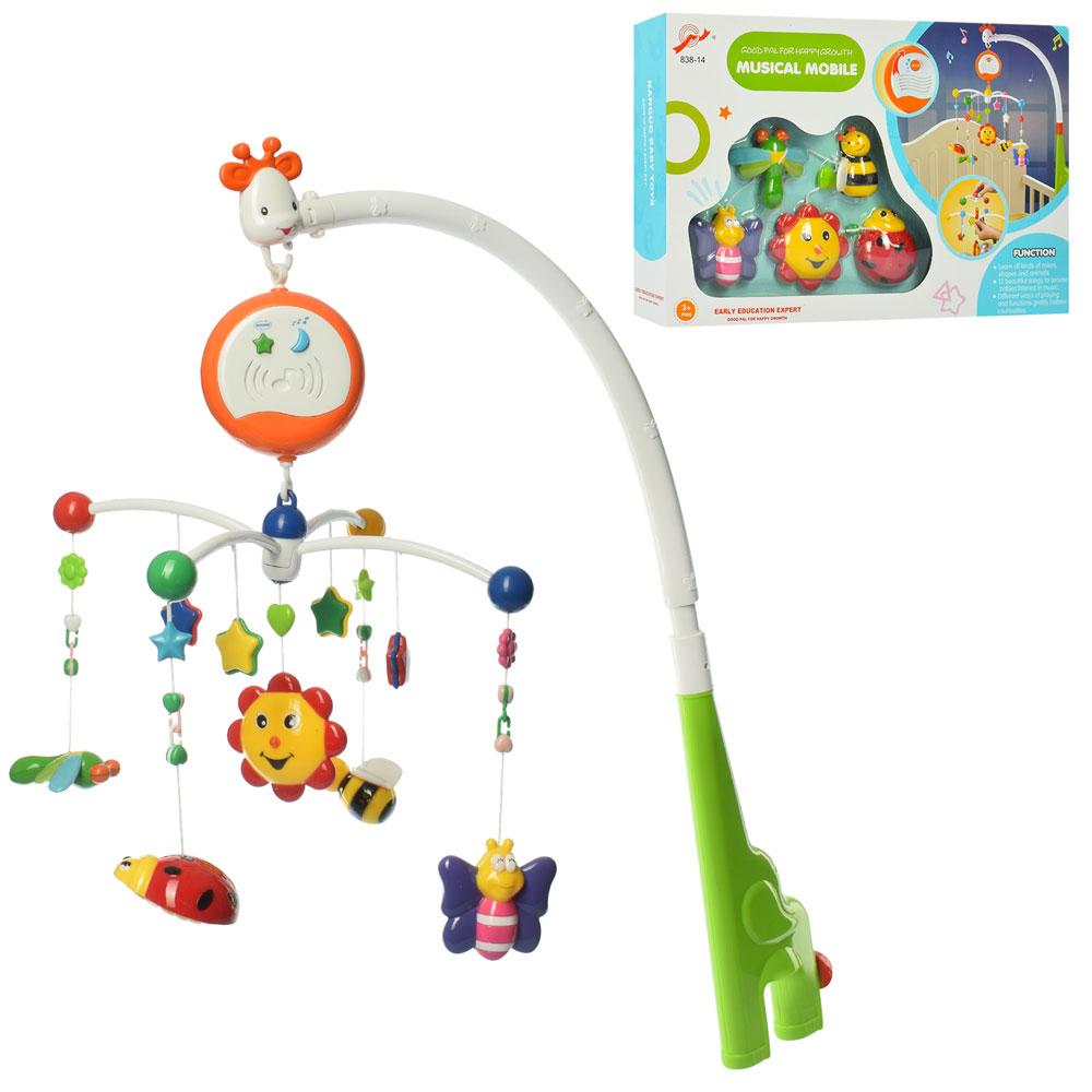 Карусель 838-14 (12 шт.) на ліжечко, підвіски 5 шт., на бат-ку, у кор-ку, 44-29-9 см, фото 1