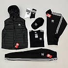Чоловічий костюм Adidas 6в1 Жилетка + Кофта + Штани + Футболка + Шкарпетки чорний з червоним Адідас весняний, фото 3