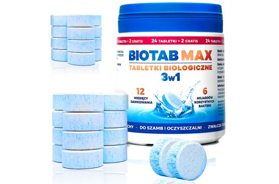 Біологічні таблетки для септиків та очисних споруд BioTab MAX 3в1 24таб + 2 шт.