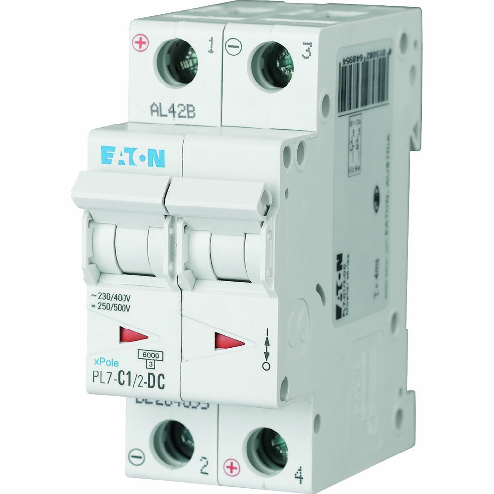 Автоматичний вимикач Eaton PL7-C1/2-DC 2P 1A C 10kA 264895 (Moeller) модульний, фото 1