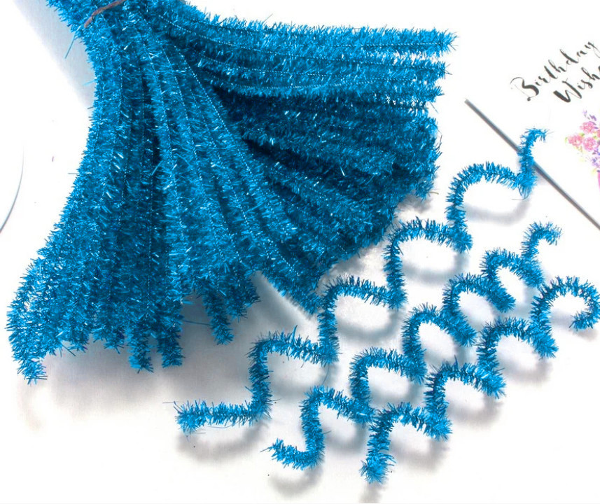 Дріт синельний люрексовий, 30 см, бірюзовий (10 шт)