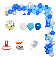 Арка гірлянда з повітряних куль "Синій, білий, блакитний"