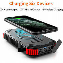 Зовнішній акумулятор на сонячній батареї Powerbank Solar з ліхтариком, бездротова зарядка JIGA 30000 мА·год, фото 2