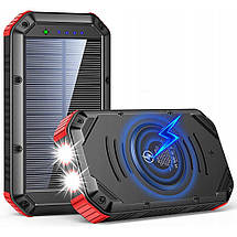 Зовнішній акумулятор на сонячній батареї Powerbank Solar з ліхтариком, бездротова зарядка JIGA 30000 мА·год, фото 3