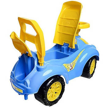 Бебі машина міцна каталка Блакитний толокар для хлопчика з двома місткими багажниками і високою спинкою