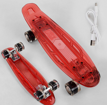 Крутий пенні борд для дівчаток і хлопчиків з червоною прозорою декою Скейт з підсвічуванням коліс і деки на USB