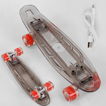 Стильний прозорий пенні борд для дівчаток і хлопчиків до 80 кг Скейт з підсвічуванням коліс і деки на USB