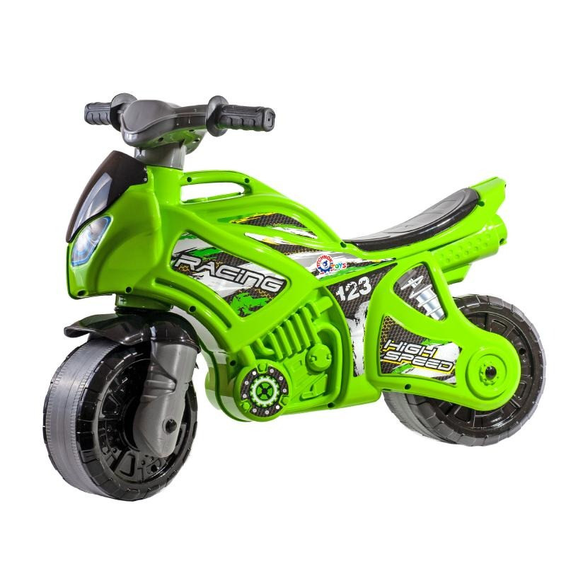 Надійний зелений мотоцикл-беговел дитині від 2 років Двоколісний З широкими колесами і ручкою для перенесення