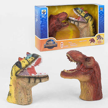 Дивовижний ігровий набір 2 голови динозаврів на руку дитині від 3 років Тиранозаври зі звуком на батарейках