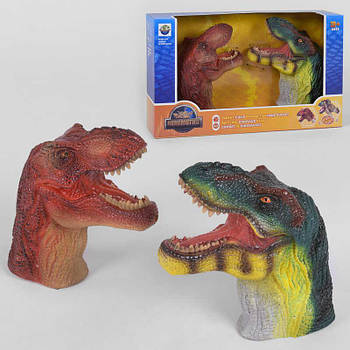 Веселий Ігровий набір голова динозавра на руку 2 штуки Тиранозаври різних кольорів зі звуком дитині від 3 років