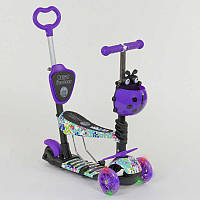 Детский самокат для девочек 5 в 1 Абстракция PU колеса Свет колес Фиолетовый Best Scooter