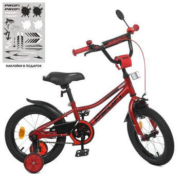 Велосипеди для дитини З ліхтариком дзвіночком на кермі дзеркалом та гумовими колесами 14" Червоний Prime PROF1