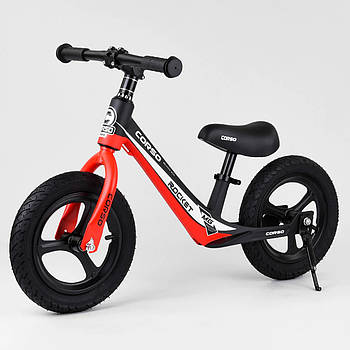Велобіг для дітей від 2 років Надувні колеса 12" Магнієві диски та рама Підніжка Червоний Corso 67689 (1)