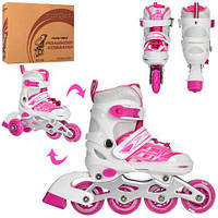 Ролики для девочек С легкой рамой мягким ботинком раздвижной системой и полиуретановыми колесами Розовые