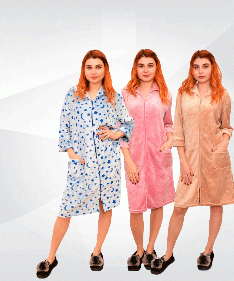 Халат жіночий махровий на блискавці 03918 Мікс вельсофт