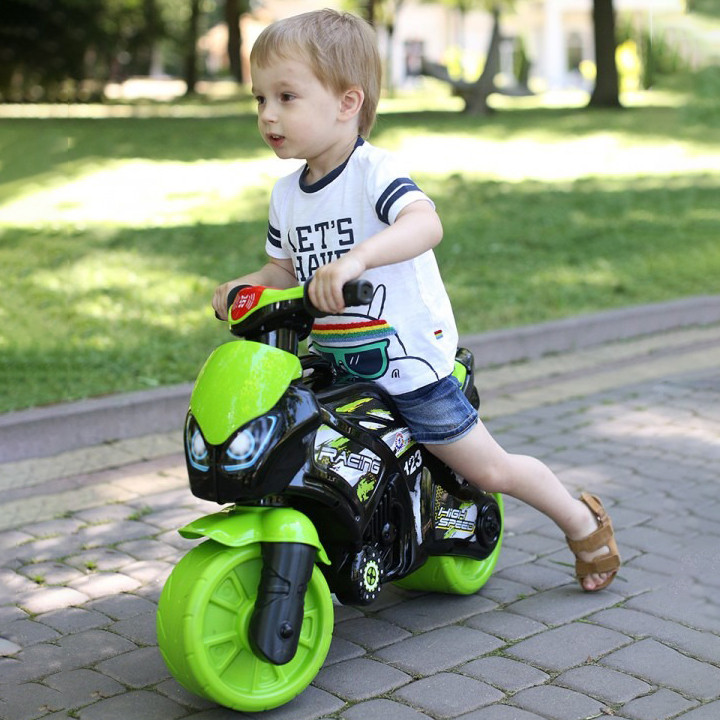 Яскравий Зелений Мотоцикл-беговел для хлопчиків і дівчаток від 2 років Зі світловими і звуковими ефектами ТЕХНОК