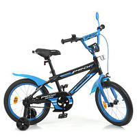 Велосипед для мальчика с надувными резиновыми колесами 16" зеркалом и звоночком Черно-синий Inspirer PROF1