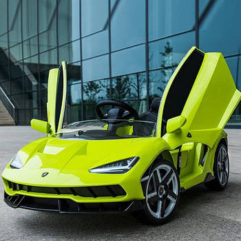 Дитяча машинка на акумуляторі салатова Lamborghini Електромобіль дитячий з пультом звуком і світлом