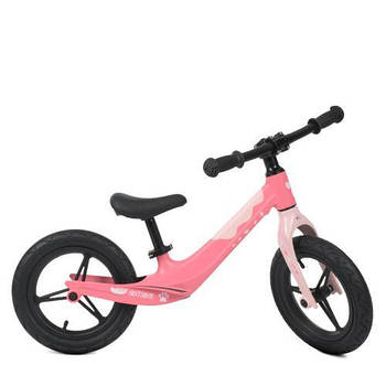 Біговел для дівчаток з надувними колесами 12" ковзкими ручками і магнієвою рамою Рожевий PROFI KIDS