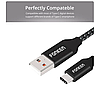 Кабель зарядный FONKEN USB Type A - Type-C 2.4A Nylon Cables Quick Charging Data Cord 1 м Black (V59), фото 3