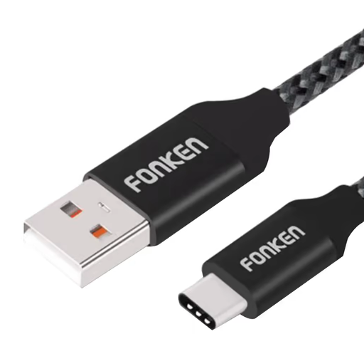 Кабель зарядный FONKEN USB Type A - Type-C 2.4A Nylon Cables Quick Charging Data Cord 1 м Black (V59), фото 1