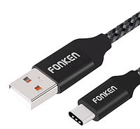 Кабель зарядный FONKEN USB Type A - Type-C 2.4A Nylon Cables Quick Charging Data Cord 1 м Black (V59)