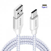 Кабель зарядный FONKEN USB Type A - Type-C 2.4A Nylon Cables Quick Charging Data Cord 1 м Grey (V59)