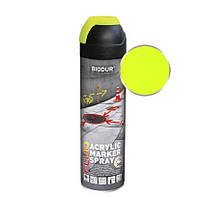 Аэрозольная эмаль Biodur, Acrylic Marker Spray Fluo, флуоресцентная, для сигнальной маркировки, желтая, 500 мл