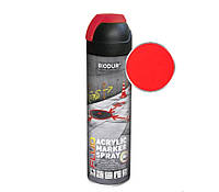 Аэрозольная эмаль Biodur, Acrylic Marker Spray Fluo, флуоресцентная. для сигнальной маркировки,красная, 500 мл
