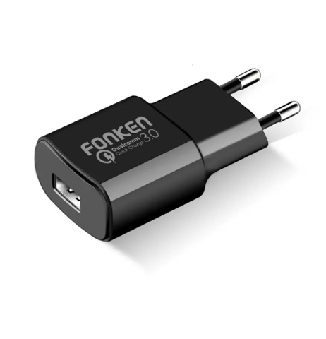 Мережевий зарядний пристрій FONKEN USB 3A Quick Charger 3.0 USB швидке заряджання Black (QC3-18)