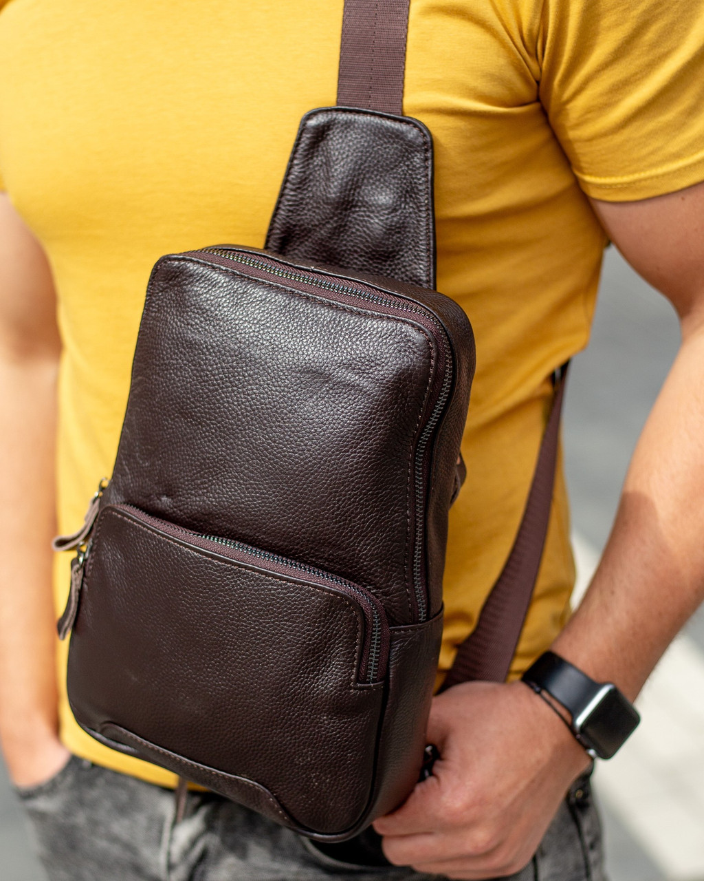 Сумка-слинг Мужская Кожаная на Одно Плечо Коричневая — Купить Недорого ...