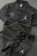 Комплект мужской Футболка поло + Шорты Jordan (Джордан) черный Спортивный костюм летний двунитка