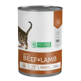 Консерви Natures Protection Cat Adult Beef&Lamb для котів, з яловичиною та ягням, 400 г